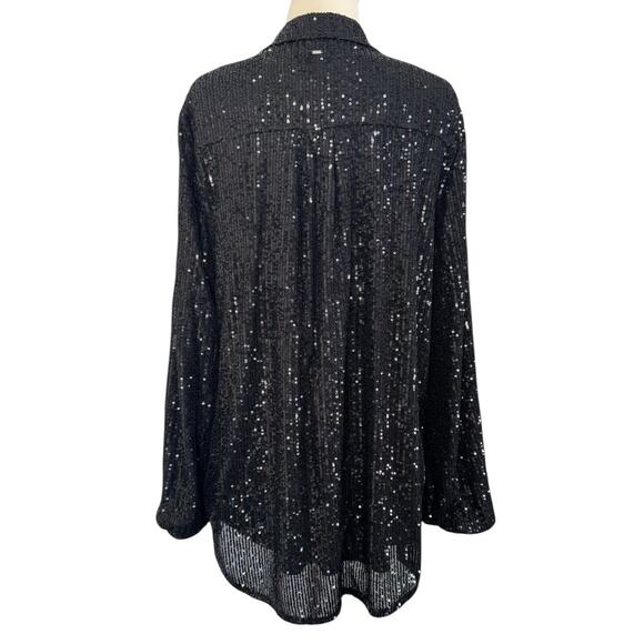 GUESS Sequin Button Up Collared Boyfriend Holiday Oversized Blouse Top Glam Sz M - Picture 8 of 12
